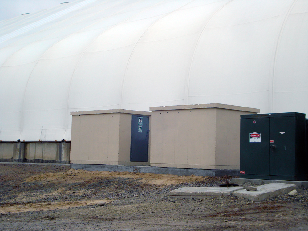 The finished twin concrete shelters